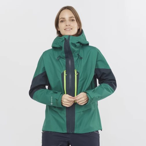 Green / Navy Salomon Outpeak GTX 3L Women's Shell Jackets | IE ML5074